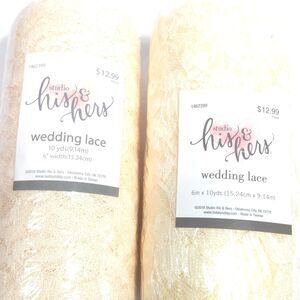 Wedding Lace Fabric Ribbon Roll Floral Cream Ivory Studio His & Hers 2 Spool Lot